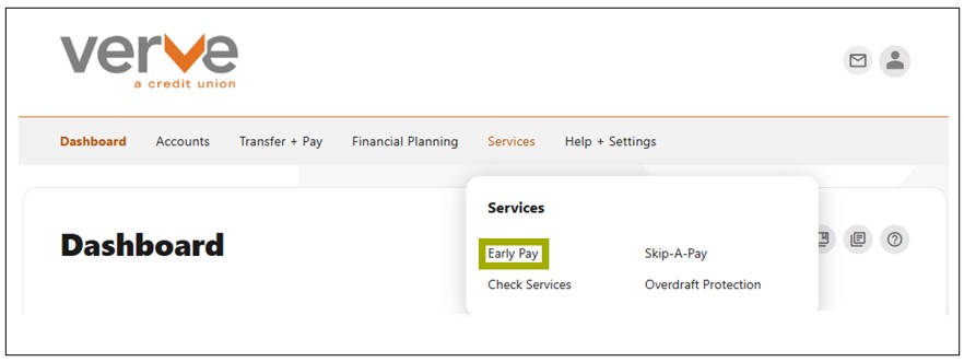 screenshot of Verve Online Banking dashboard